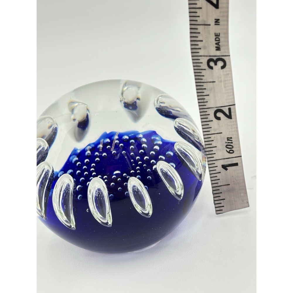 Zwag Anton Handmade Art Glass Paperweight Blue Controlled Bubble Czech 3" - Picture 8 of 9